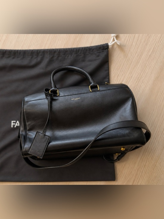 Saint Laurent Handbags - Saint Laurent Black Leather Travel Satchel with Gold Accents